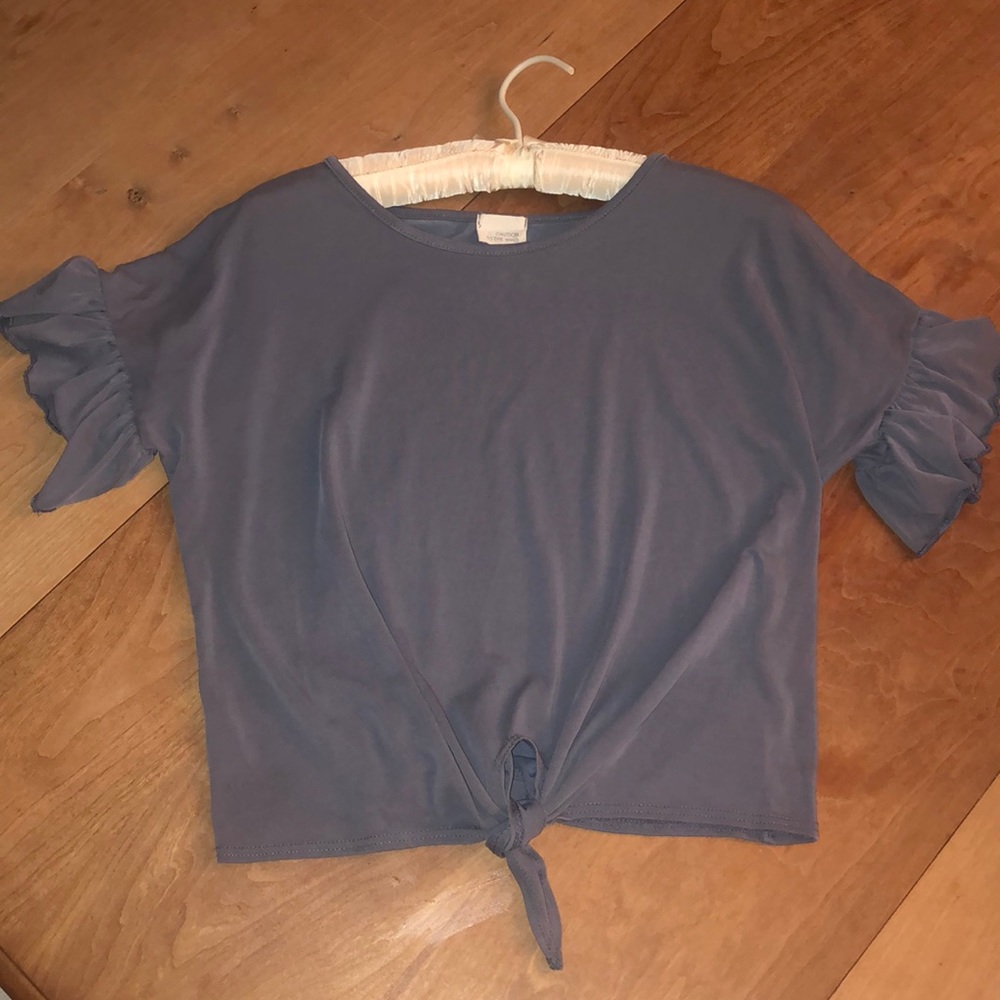 Caution to the Wind - Grey Tie Front Top